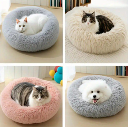 Cama redonda esponjosa para mascotas en colores gris, beige, rosa y azul